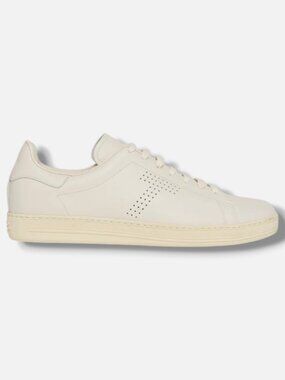 TOM FORD Men's Ivory Warwick Grained Leather Sneakers Shoes Size 7.5